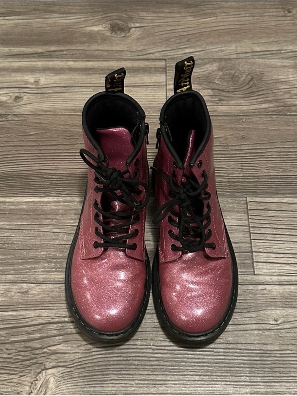Dr. Martens Kids Glitter Pink Lace-Up Combat Boots